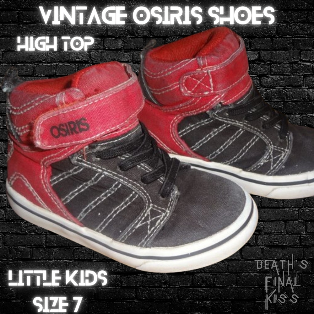 Osiris skateboard canvas high top sneakers shoes skate 7 black red no tie laces